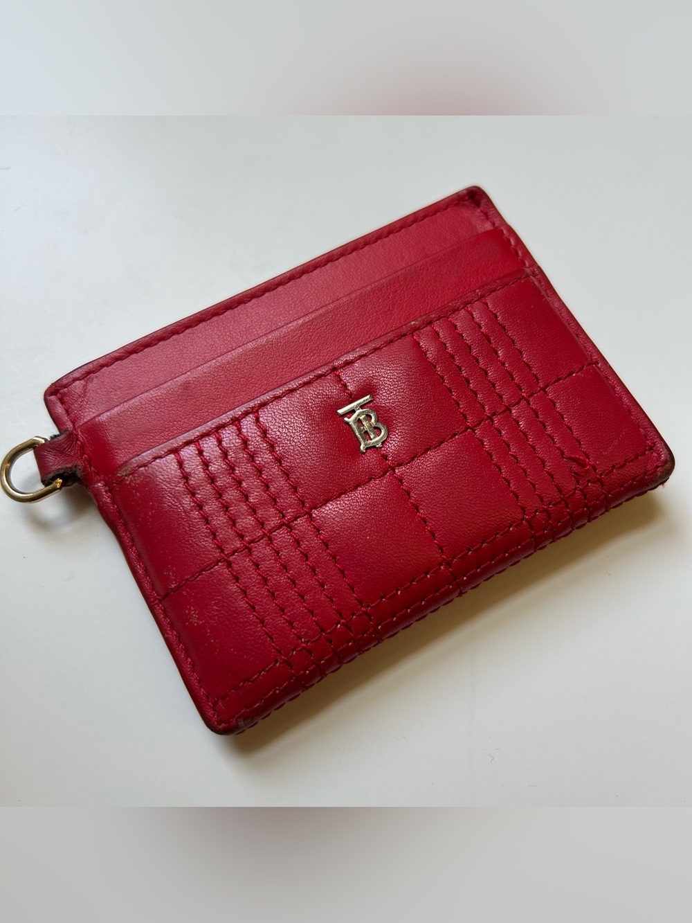 Burberry TB Monogram Quilted Red Wallet Card Case